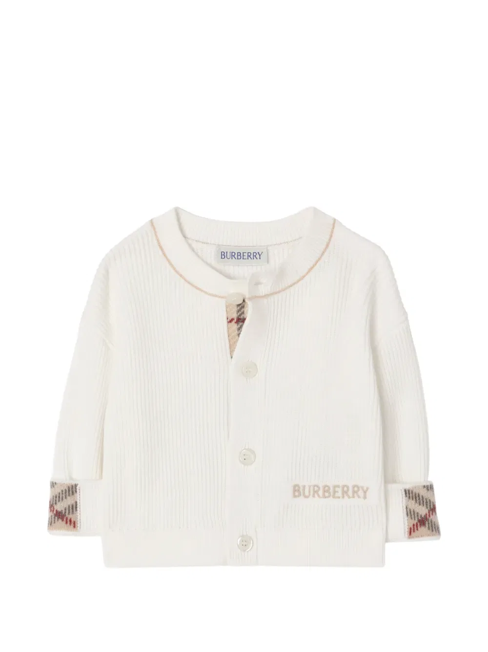Хлопковый кардиган с логотипом Burberry Kids, белый