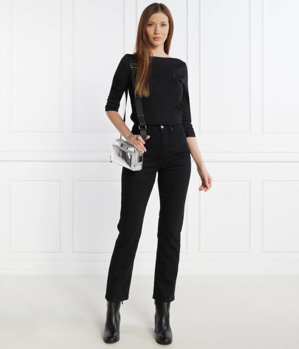 Лонгслив женский Tommy Hilfiger хлопковый с рукавом 3/4, черный — фото 2
