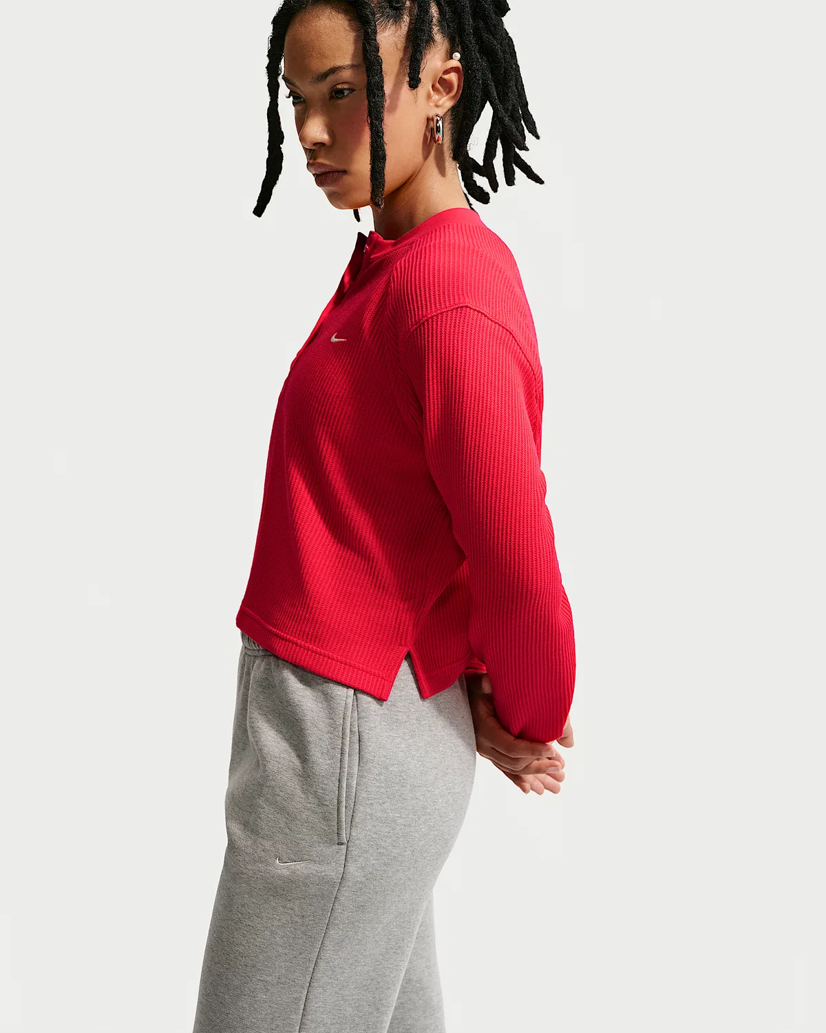 Женская удлиненная футболка с длинным рукавом Nike Sportswear Chill Waffle, Light Crimson/Sail — фото 3