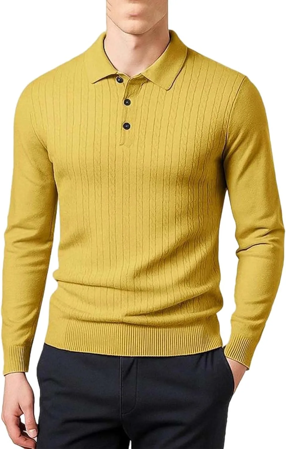 

Мужской поло свитер с длинным рукавом, облегающий, легкий Adhdyuud