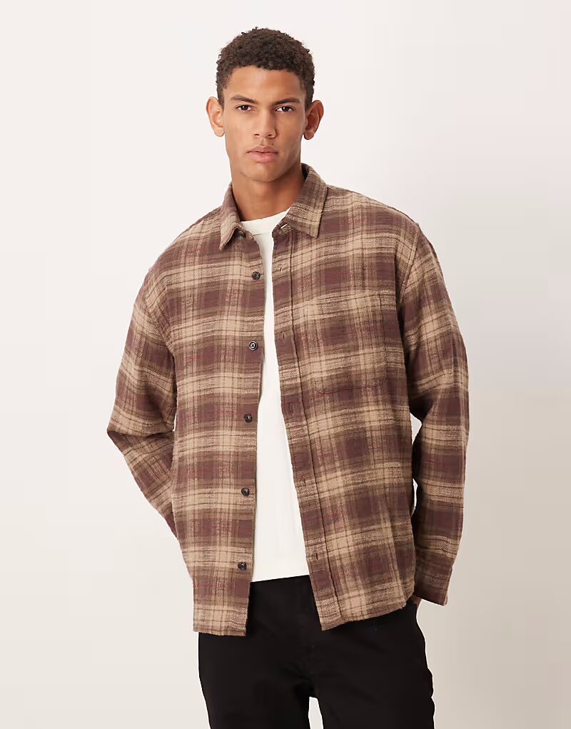 

Укороченная фланелевая рубашка с длинными рукавами в коричневую клетку Abercrombie & Fitch
