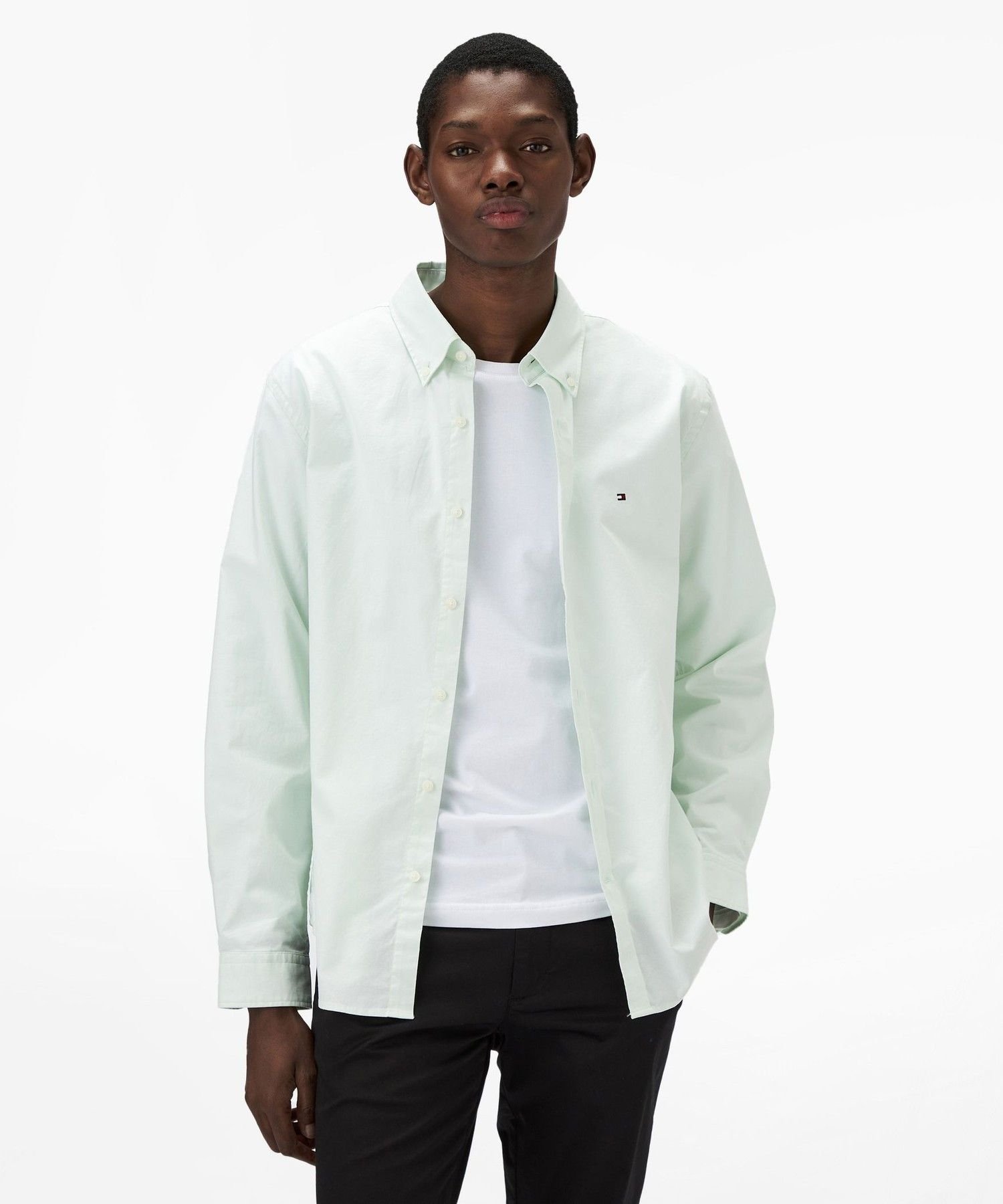 Рубашка с длинным рукавом из однотонной ткани Оксфорд TOMMY HILFIGER, Light Green LXY