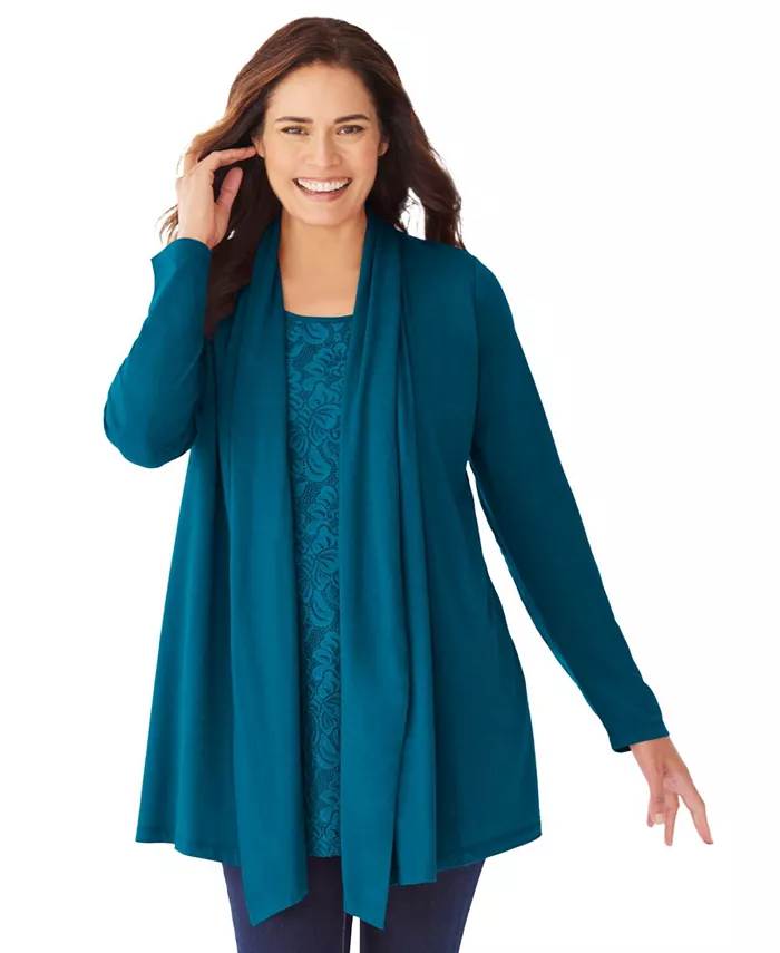 

Кардиган Plus Size Within 2-Fer и туника с кружевом Woman Within, зеленый