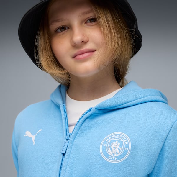 Футбольная толстовка с капюшоном на молнии для больших детей Manchester City Soccer Essentials Puma, синий — фото 2