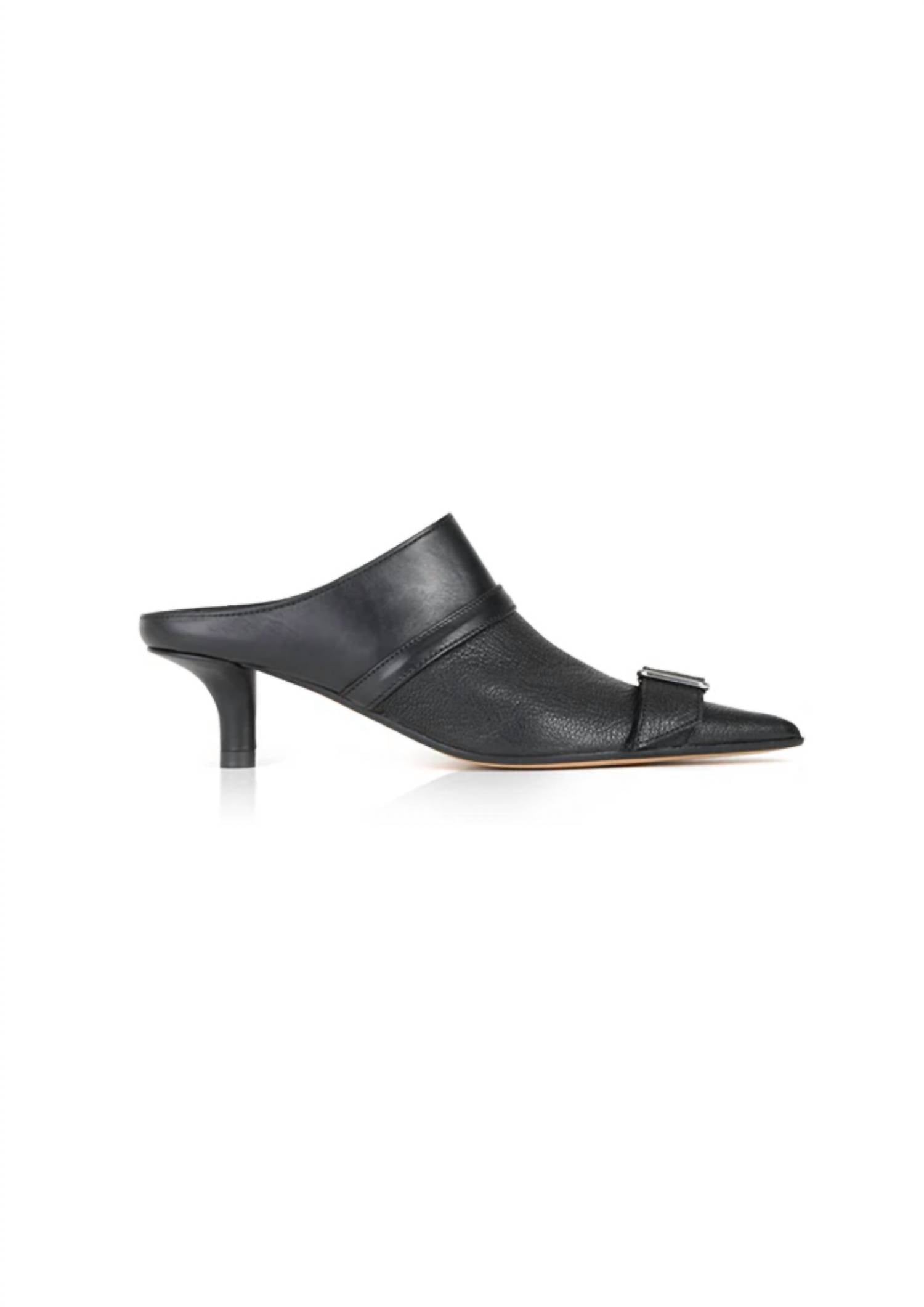 Женские кожаные мюли с пряжкой на каблуке черные Maison Margiela