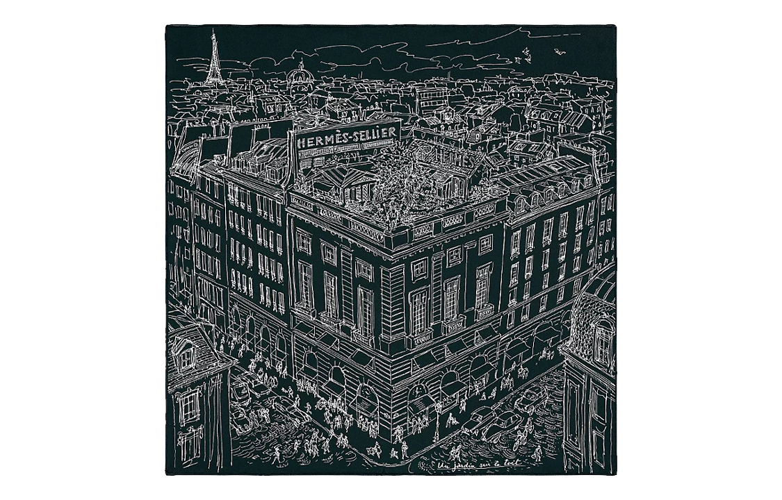 

HERMES Шёлковый шарф унисекс для сада на крыше, Black