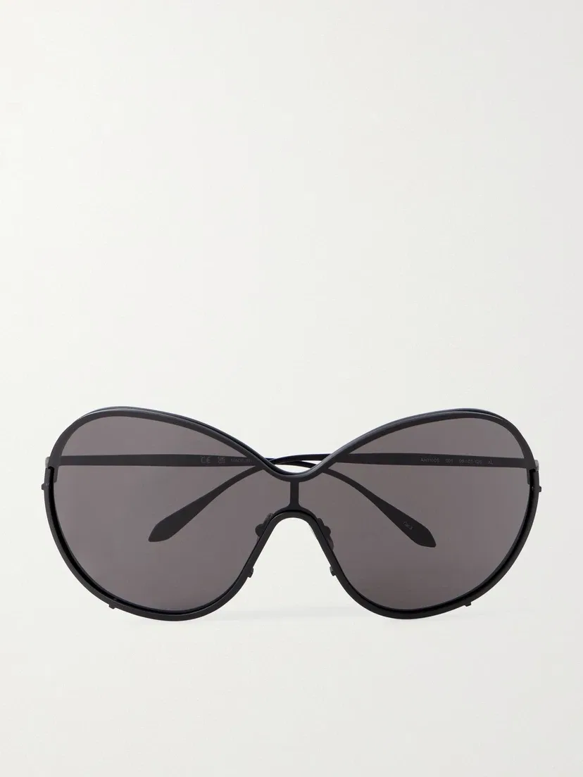 Маска, солнцезащитные очки с широкой круглой металлической оправой ALAÏA EYEWEAR, черный
