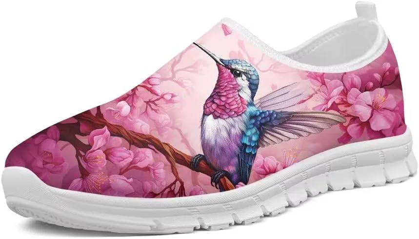 

Женские слипоны Forchrinse Hummingbird с цветами вишни, мужские прогулочные туфли, мягкие легкие модные спортивные кроссовки с поддержкой свода, повседневная рабочая обувь, розовый