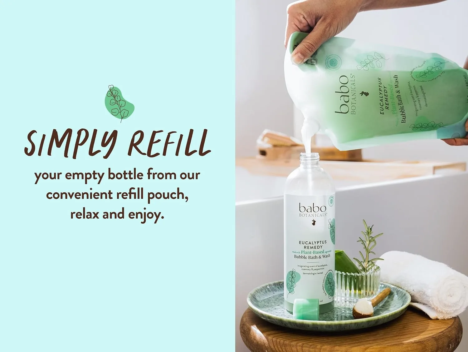 BABO Botanicals Eucalyptus Remedy 2-в-1 Пена для ванны и гель для душа - Освежающий аромат эвкалипта, розмарина и мяты перечной - Для всех возрастов - Сертифицировано EWG - Веганский продукт 887 мл (1 шт.), Eucalyptus — фото 3