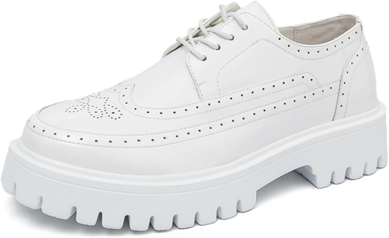 

Мужские классические туфли броги на шнуровке с платформой из лакированной кожи, легкие оксфорды, формальная обувь для бизнеса, свадьбы, с круглым носком, мокасины Jhfdioy, белый