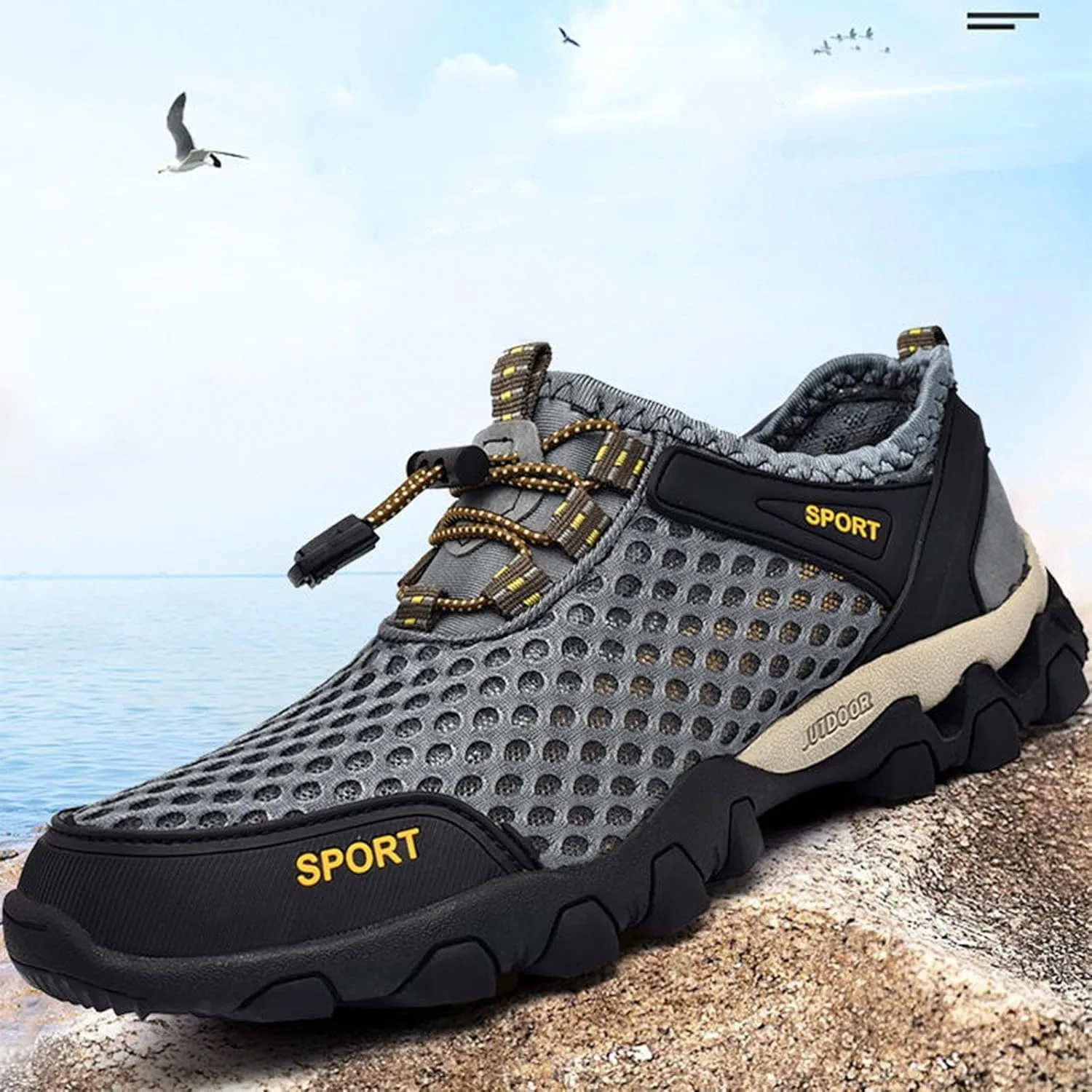 Мужские кроссовки Barefoot Shoes, обувь для фитнеса, полуботинки для походов, красивая обувь для плавания, походная обувь, пляжная обувь с перфорацией, модная обувь для отдыха, легкая бувь для воды, нескользящая подошва Generisch, серый — фото 3