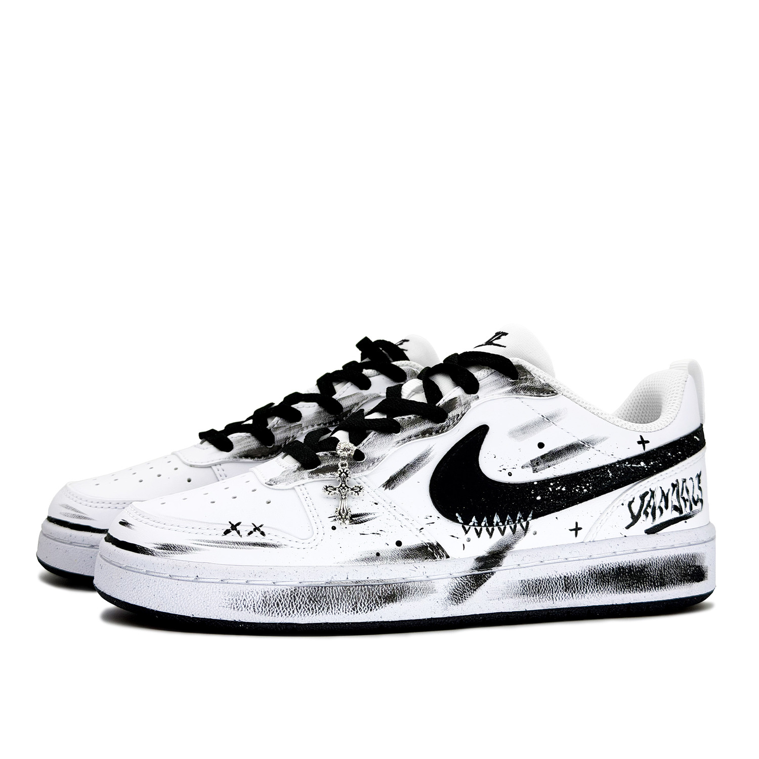 Court Borough Ink Splatter Graffiti, вдохновленные попкорном, износостойкая искусственная кожа, низкие Nike, черный — фото 4