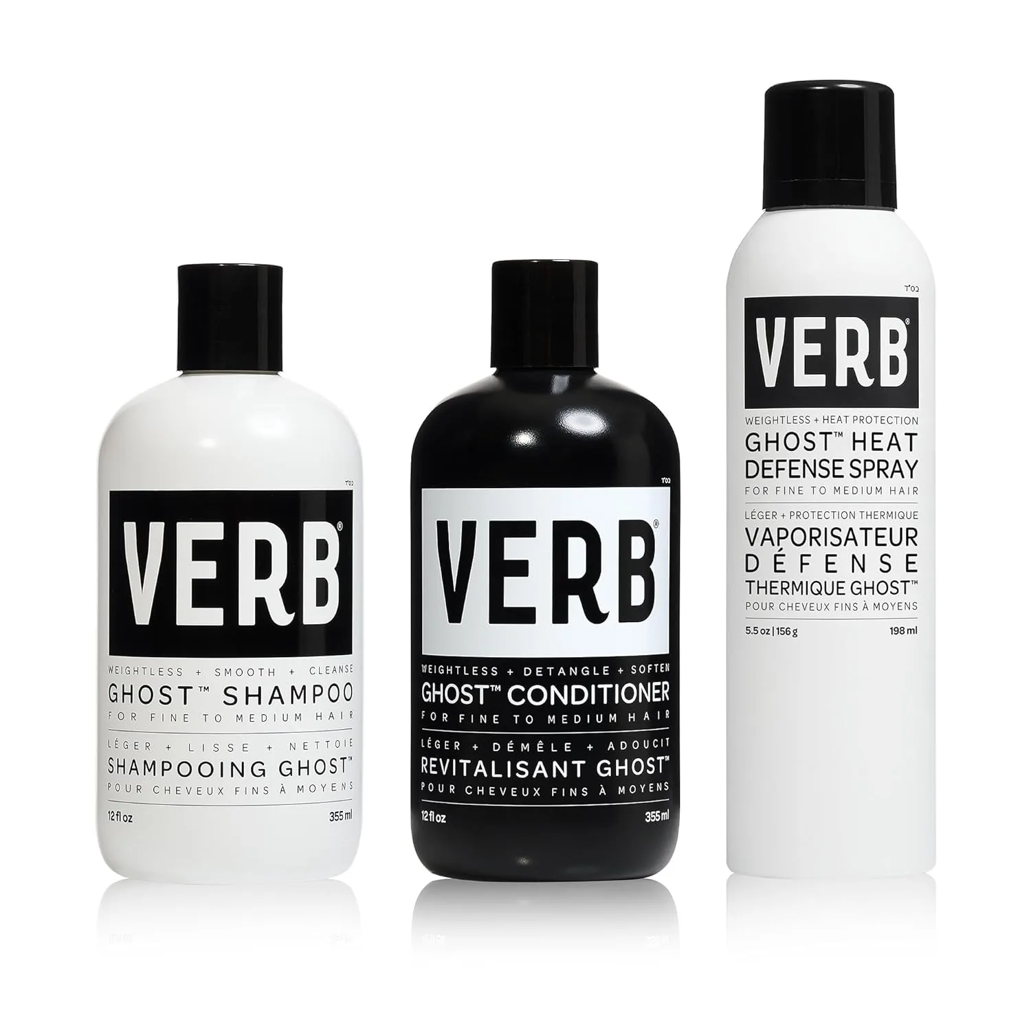 VERB Ghost Heat Defense Spray - невесомая термозащита и блеск для тонких и нормальных волос, Vegan, без сульфатов 291 мл (3 шт.), Green