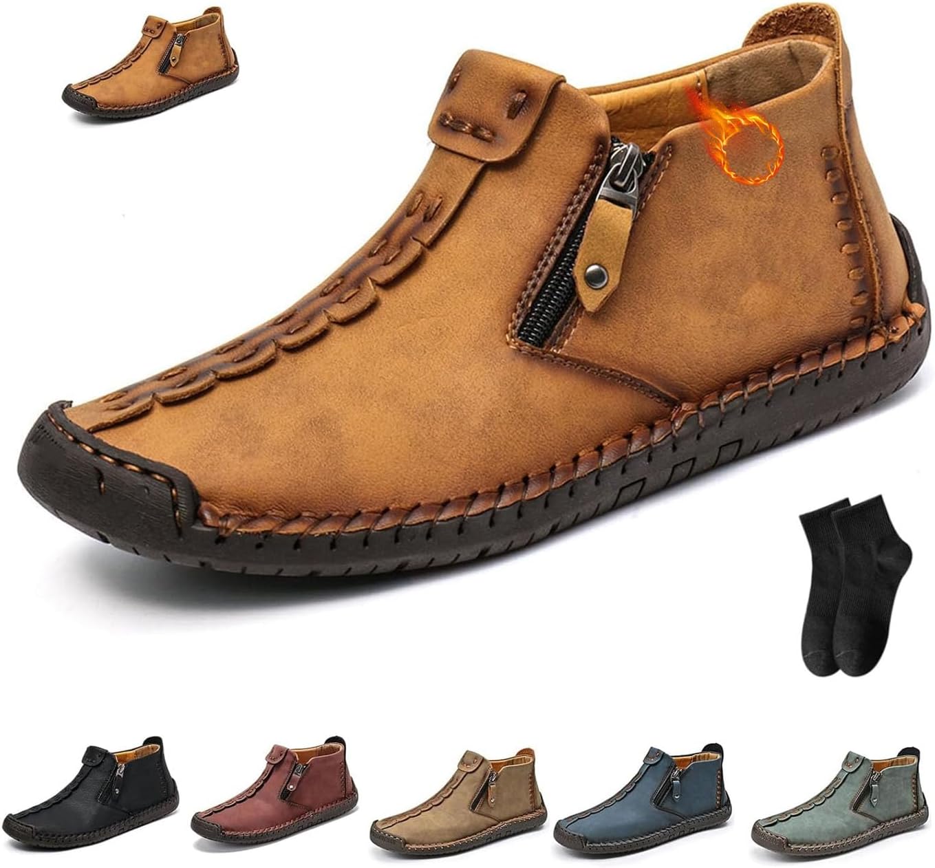 

Мужские повседневные кожаные ботинки без шнурков с противоскользящей подошвой Noworfewer, коричневый