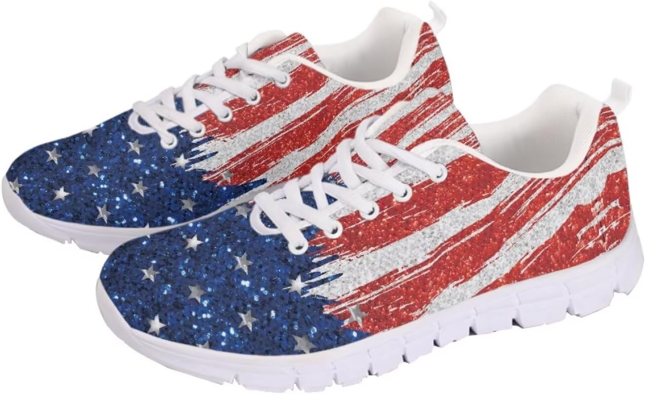 

Кроссовки с американским флагом для прогулок, кроссовки на 4 июля, повседневные беговые кроссовки для фитнеса на День независимости Getelinseng, American Flag Pattern