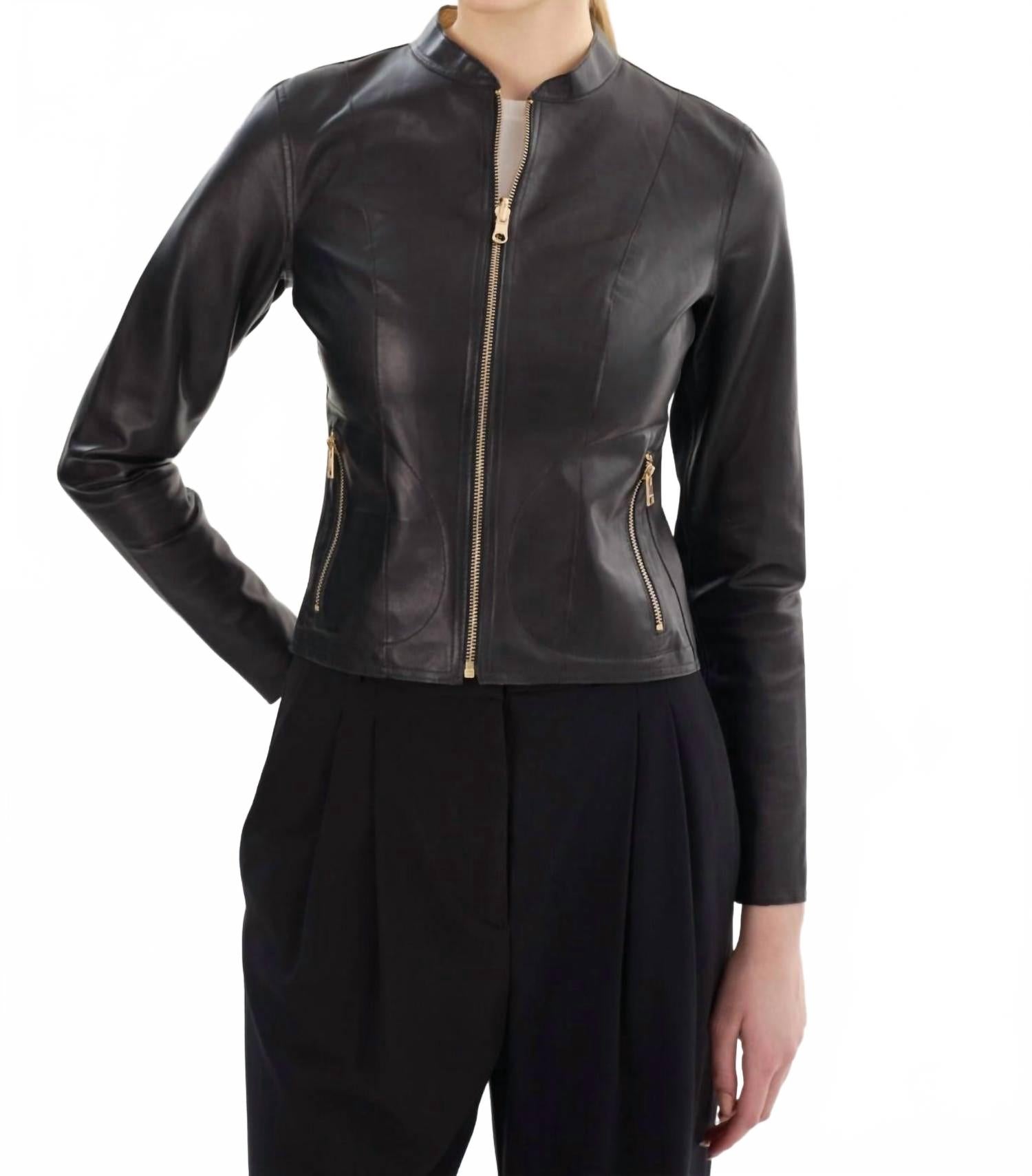 

Чепмен Реверсивная кожаная бомбер в черном и золотом Lamarque