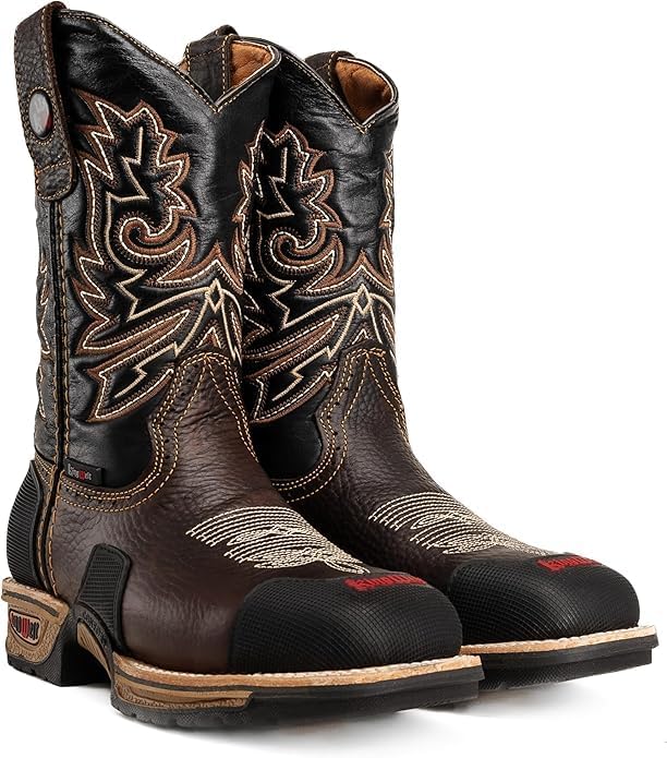 Мужские ковбойские ботинки King Welt KW4020 Buffalo Brown 10 из премиальной кожи, противоскользящие, с мягким и квадратным носком, на подъем, с защитой носка и пятки от истирания - коричневые Generic — фото 2