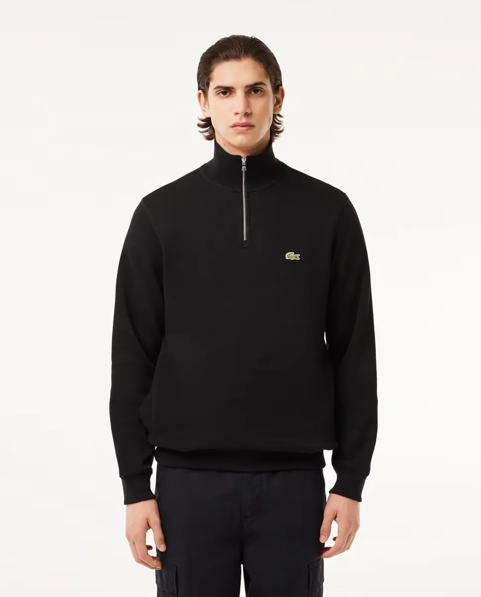 

Мужская хлопковая толстовка с высоким воротником на молнии Lacoste, черный