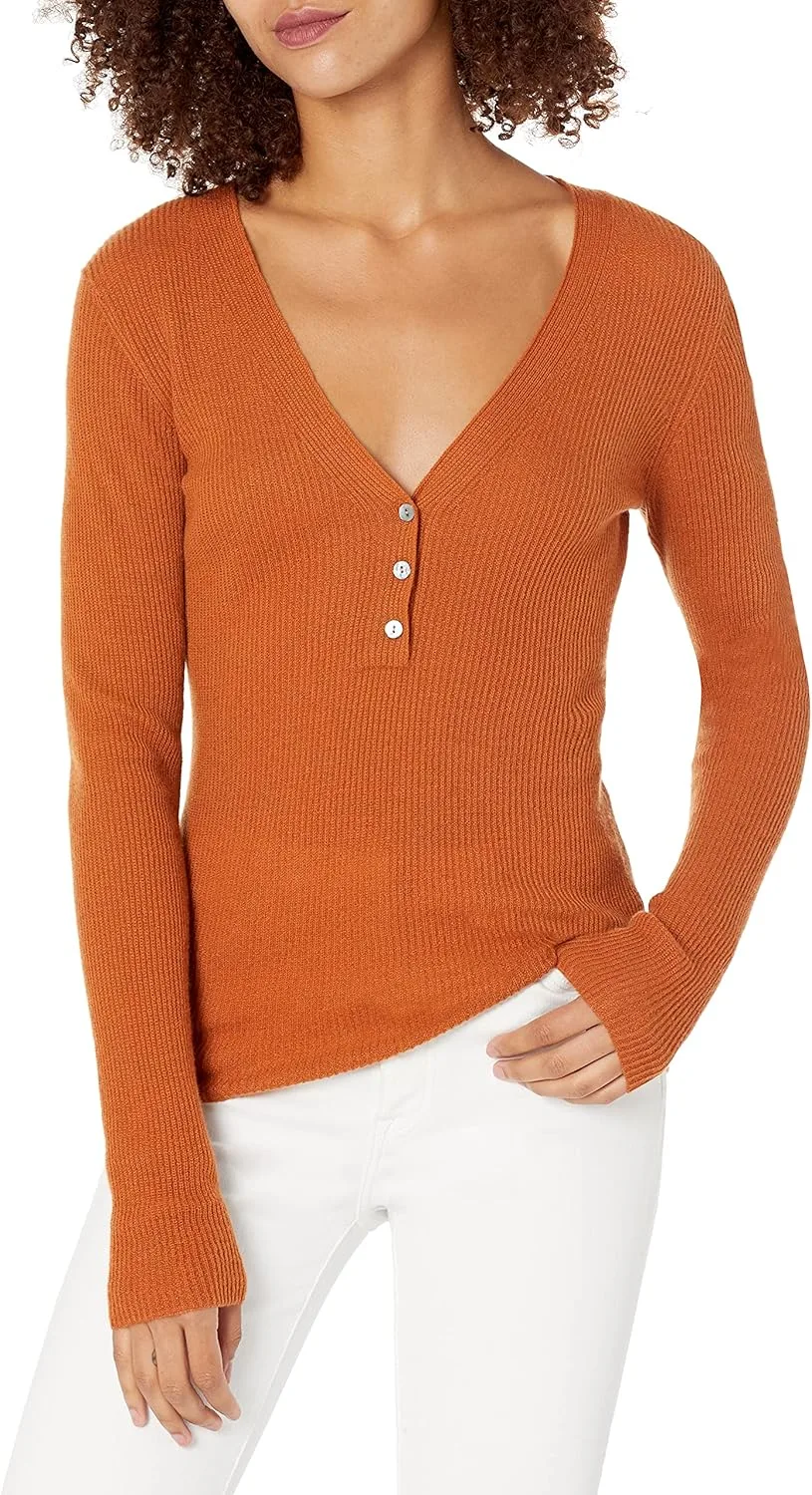 

Vince Женская Футболка с V-образным вырезом и длинным рукавом