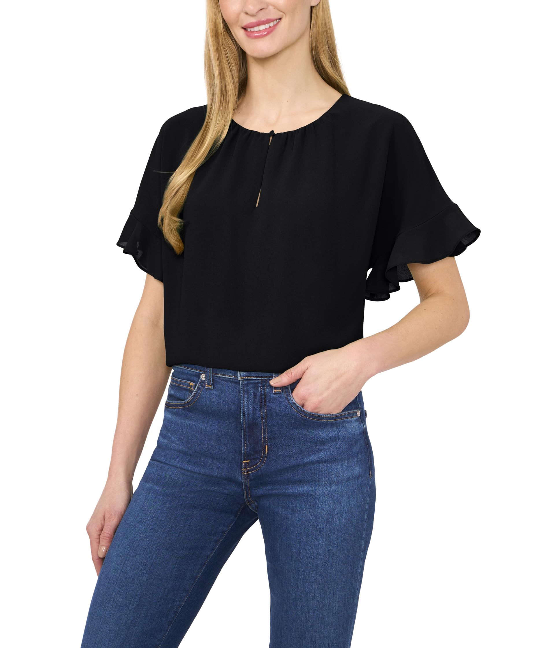 

Блуза CeCe Short Sleeve Half Button Flowy Blouse, Rich Black