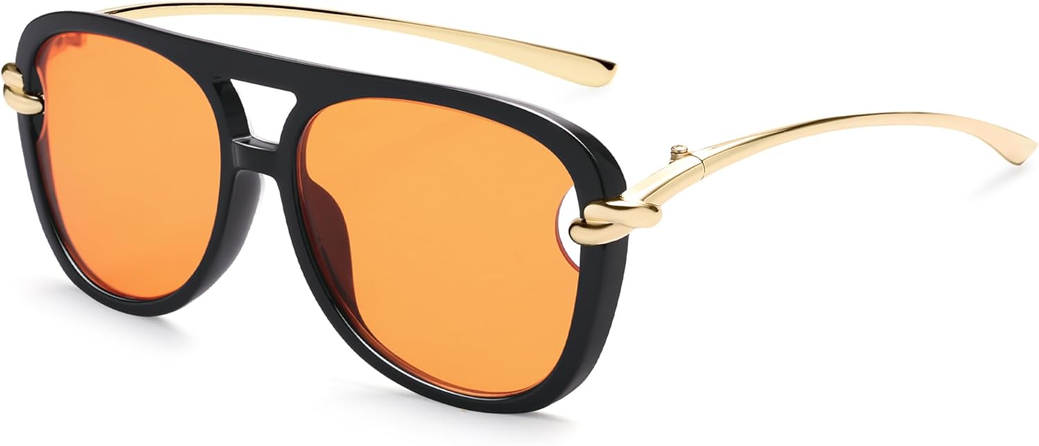 

Модные квадратные солнцезащитные очки-авиаторы VANLINKER для женщин и мужчин в стиле ретро 70-х годов, увеличенного размера, модель VL9910, C4-orange Lens/Black/Gold Frame