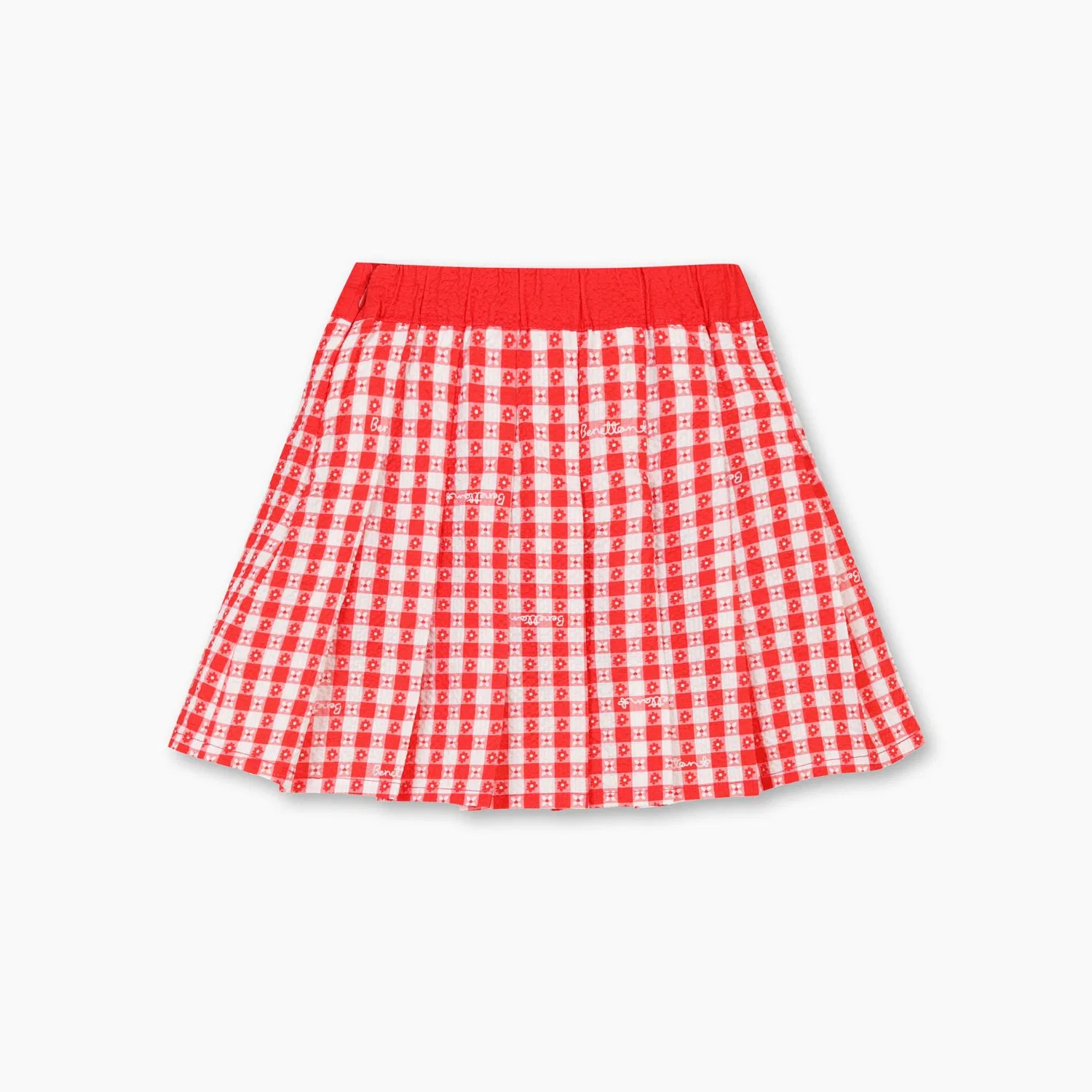 Детская красная плиссированная юбка в клетку от Benetton Kids — фото 3