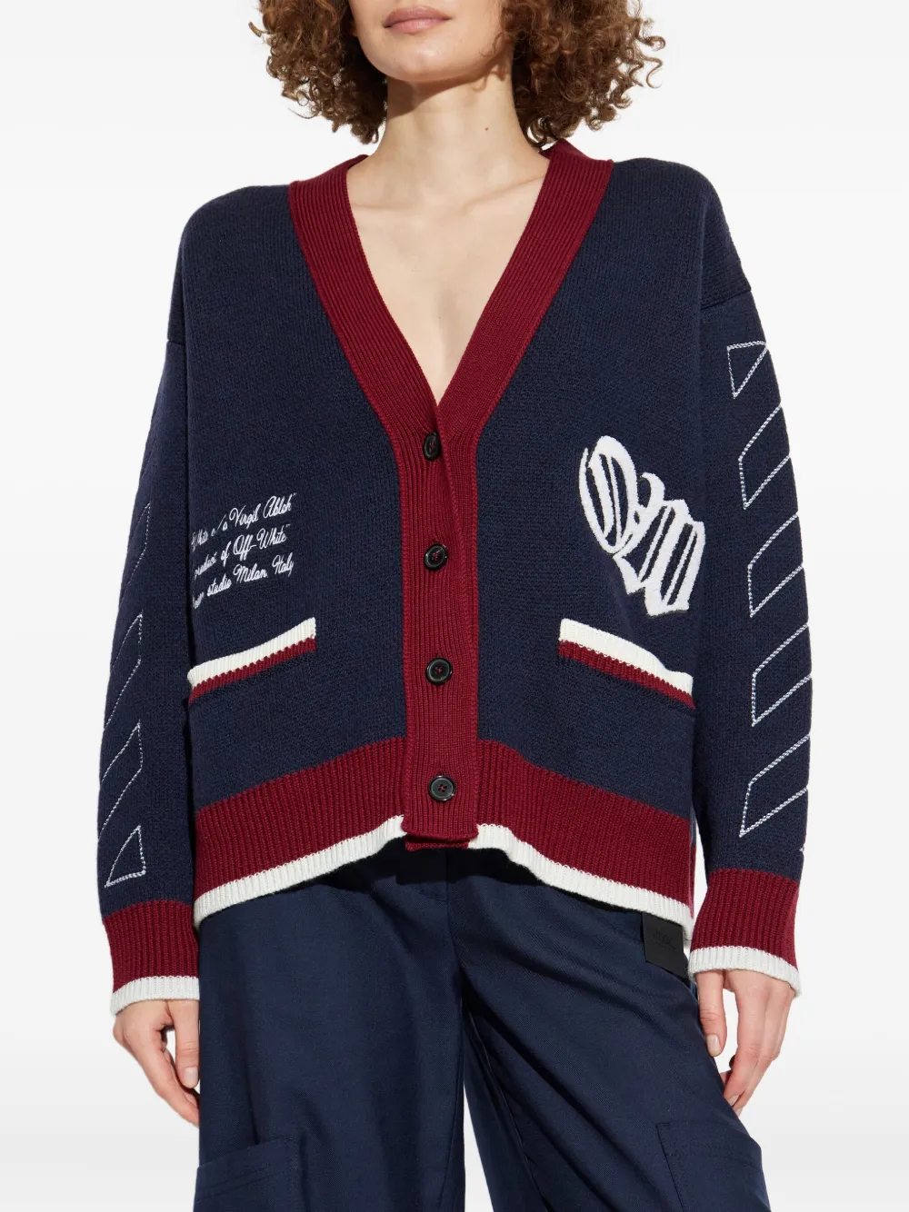 Кардиган в стиле varsity из жаккарда Off-White, синий — фото 3