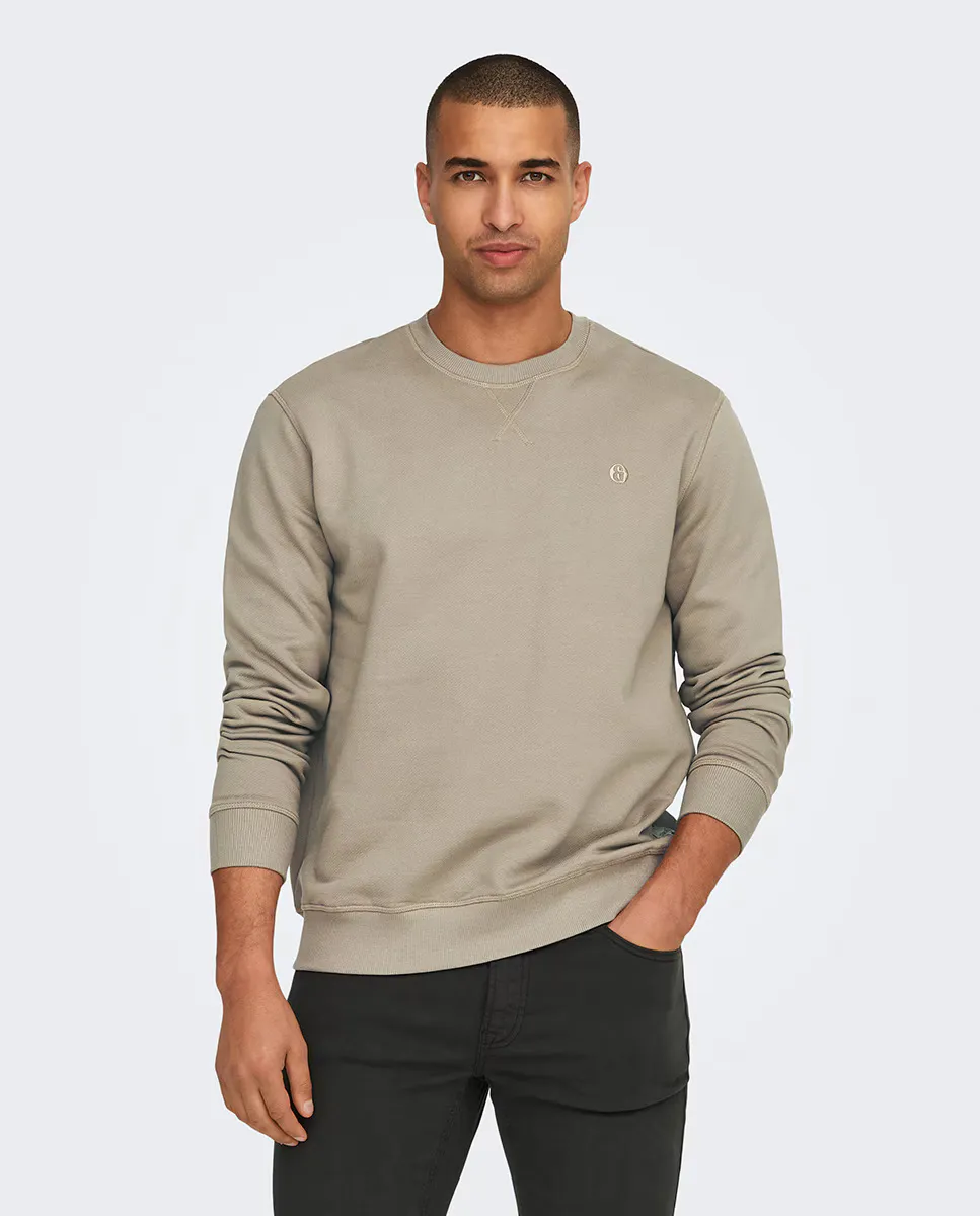 

Мужская толстовка с круглым вырезом и небольшой деталью спереди Only & Sons, бежевый