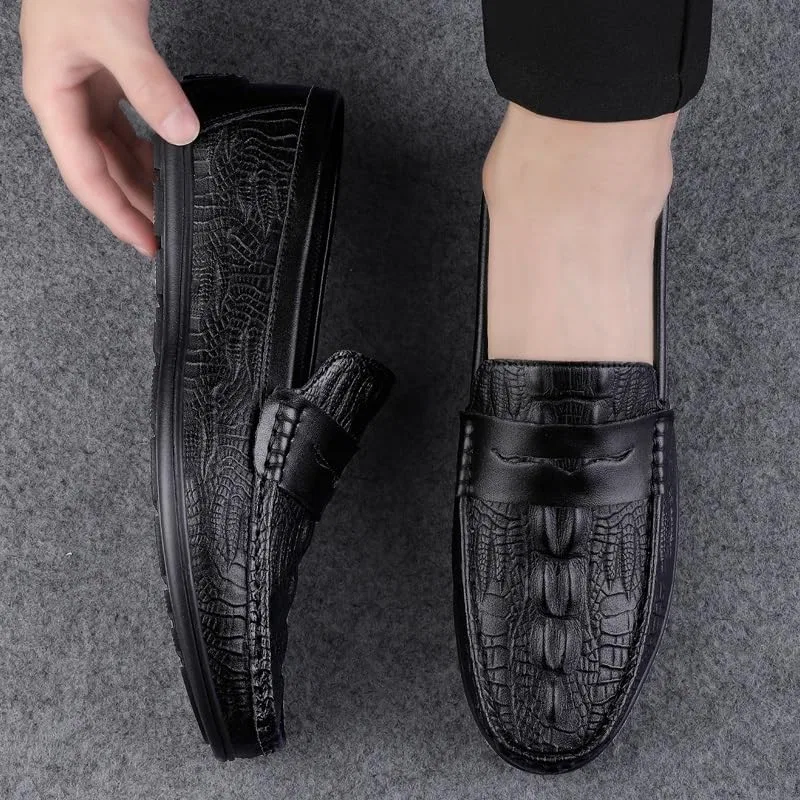 Лоферы из искусственной кожи с крокодиловым принтом мужские, Black PUGHGAETZF — фото 2