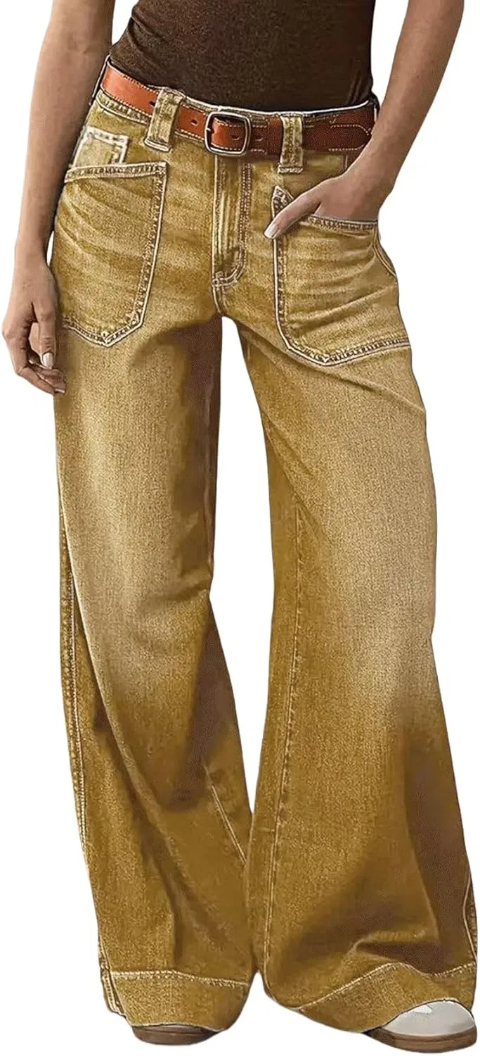 Джинсы wide leg, Желтый