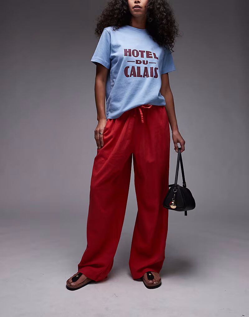 

Льняные брюки-баллоны Topshop красного цвета