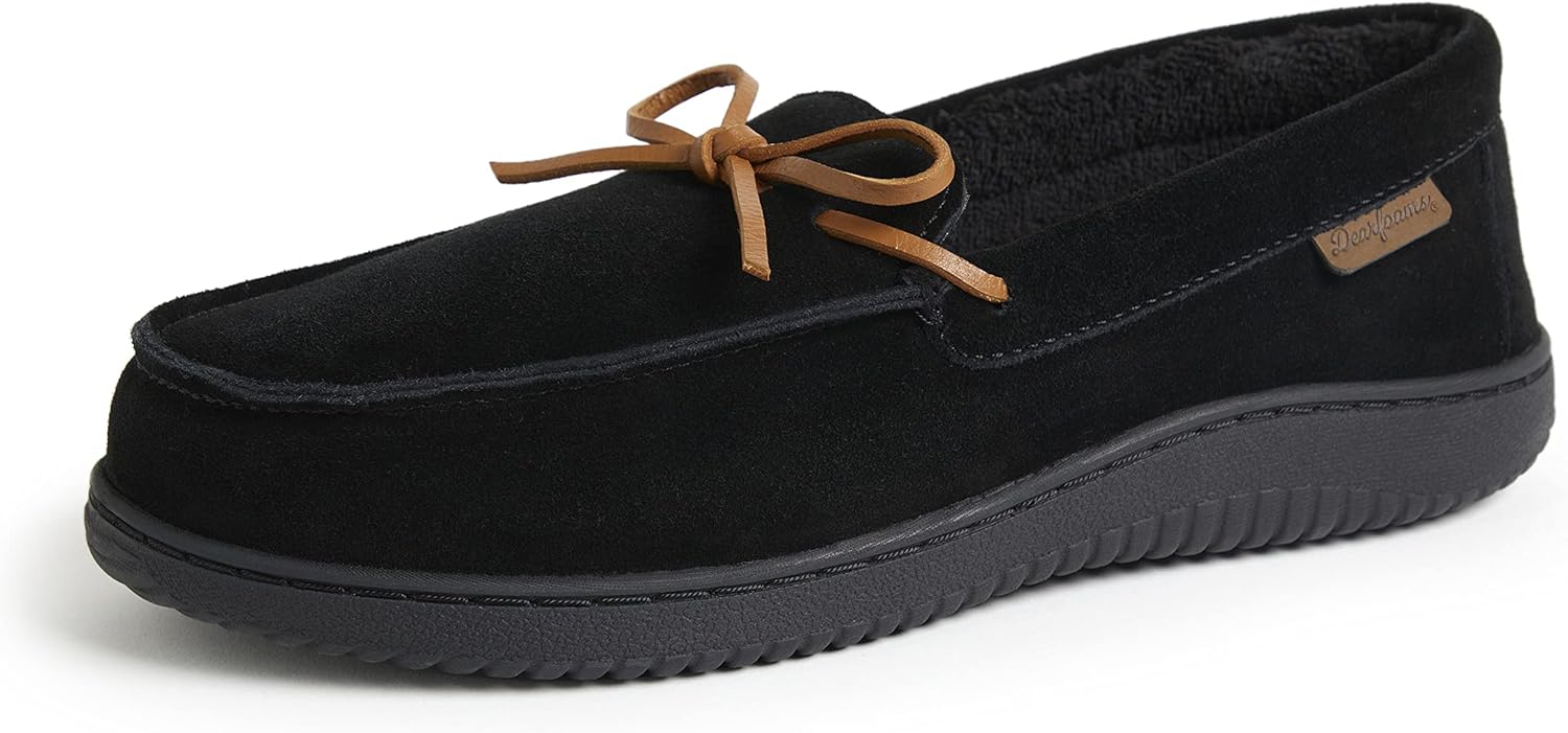 

Мокасины для мужчин Dearfoams с эффектом памяти и шнуровкой для дома и улицы, возвращающие энергию и обеспечивающие комфорт, черный