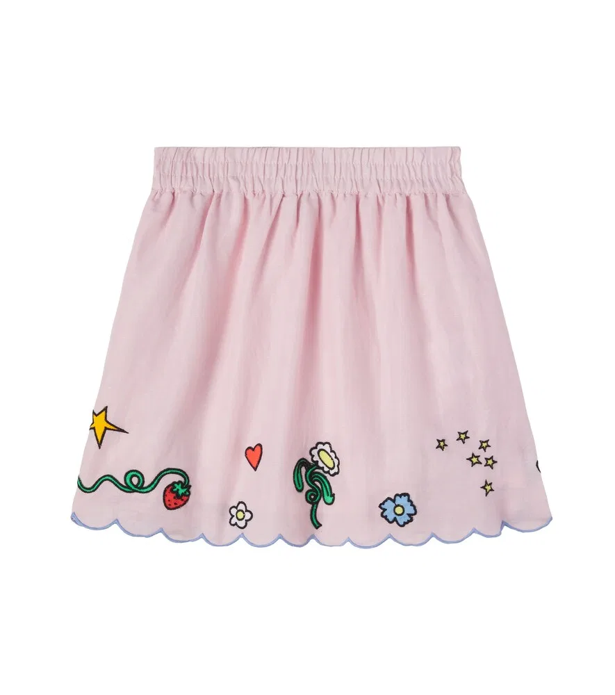 Вышитая юбка из льна и хлопка Stella McCartney Kids, розовый