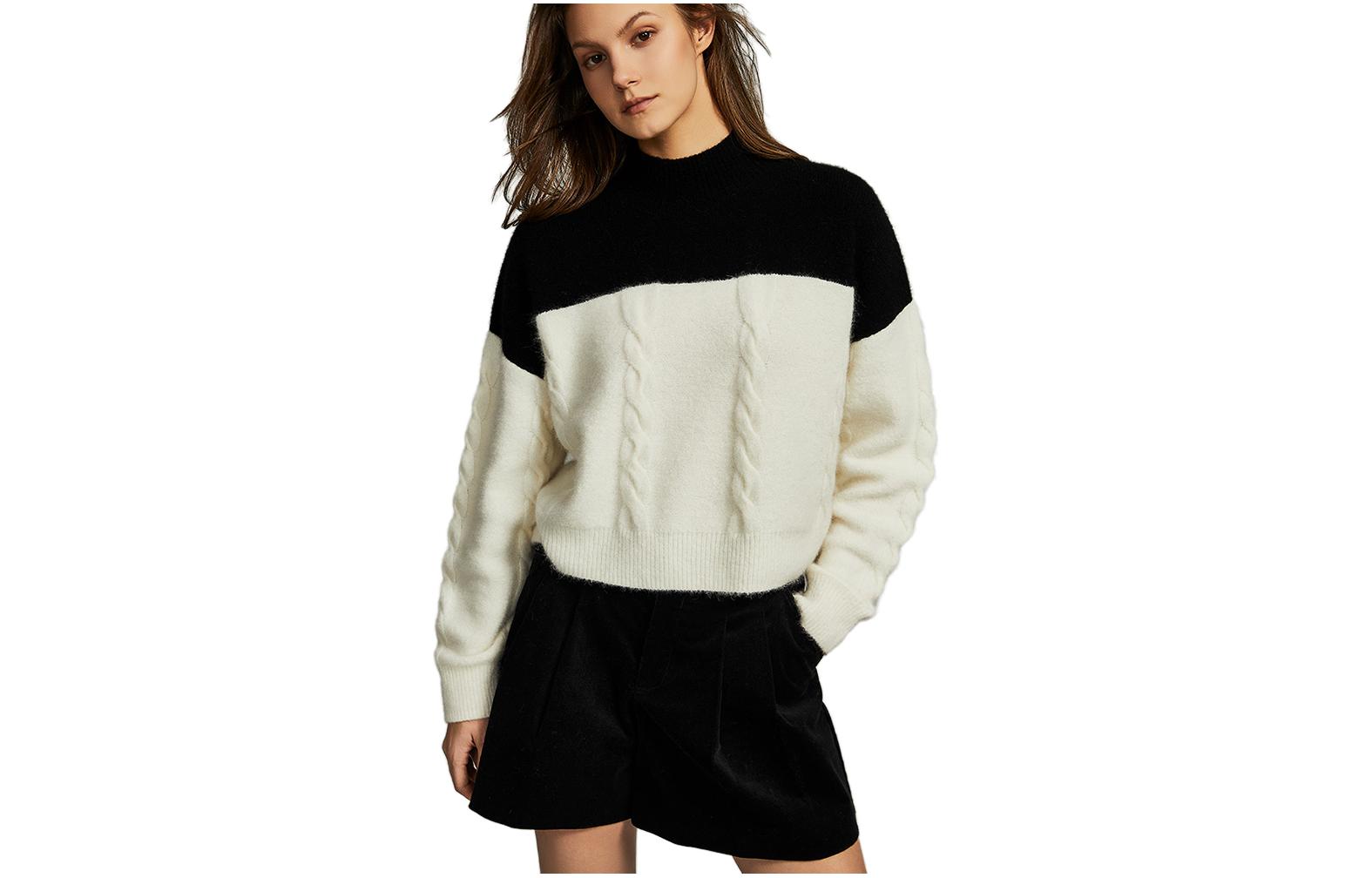 

ELLE Трикотажный свитер Women's Black White Crew Neck Moderate Others