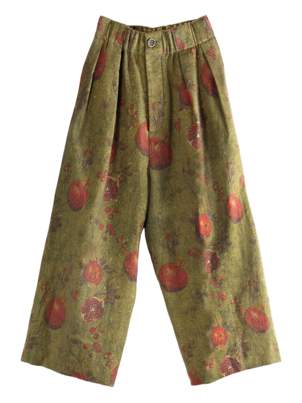 

Плиссированные брюки-палаццо с фруктовым принтом Uma Wang, зеленый