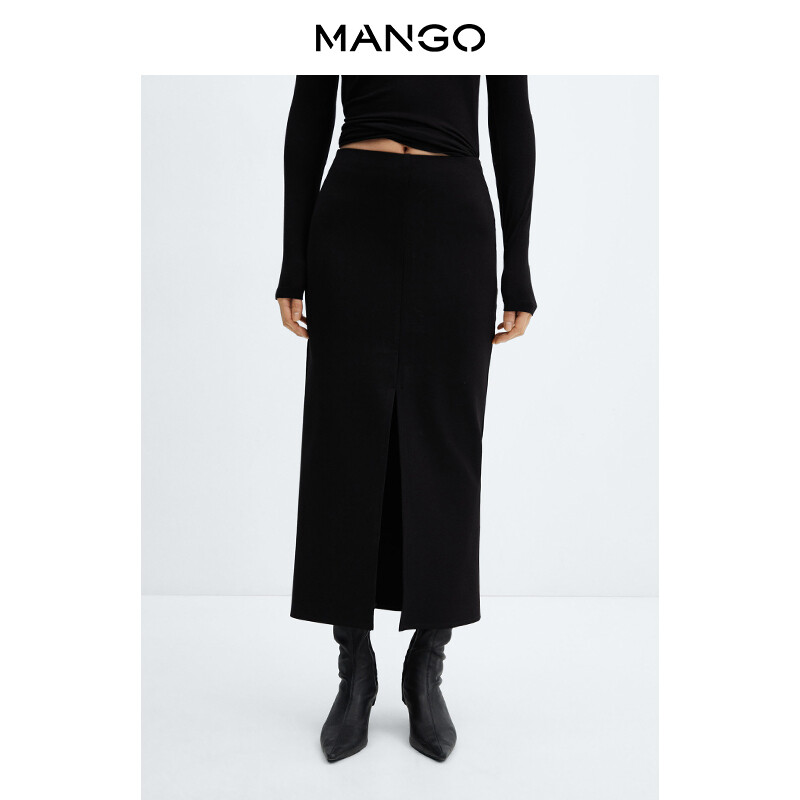 

Женская юбка Mango с высокой талией и разрезом спереди, черный