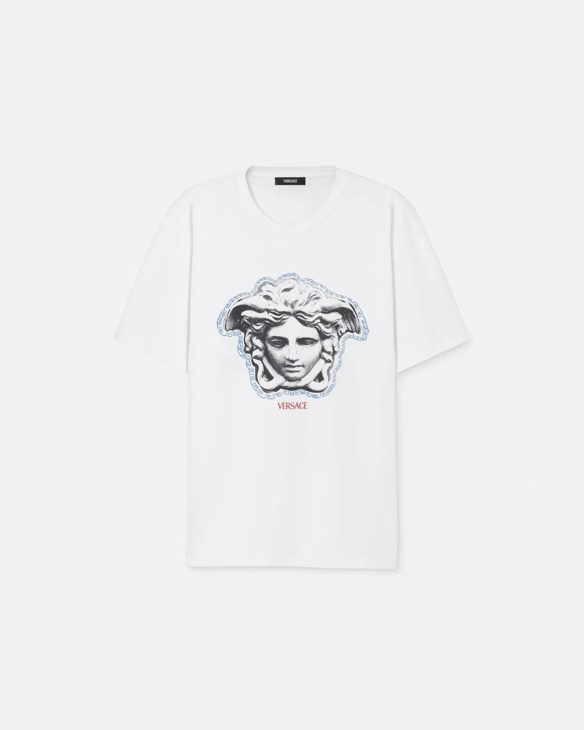 Футболка прямого кроя из хлопкового джерси с принтом VERSACE, белый