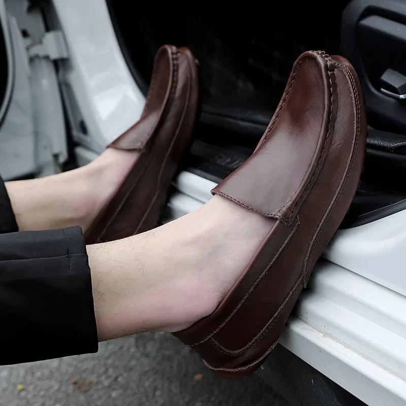 Мужские лоферы, кожа, Classic Slip On, темно-коричневый SayfuR — фото 4