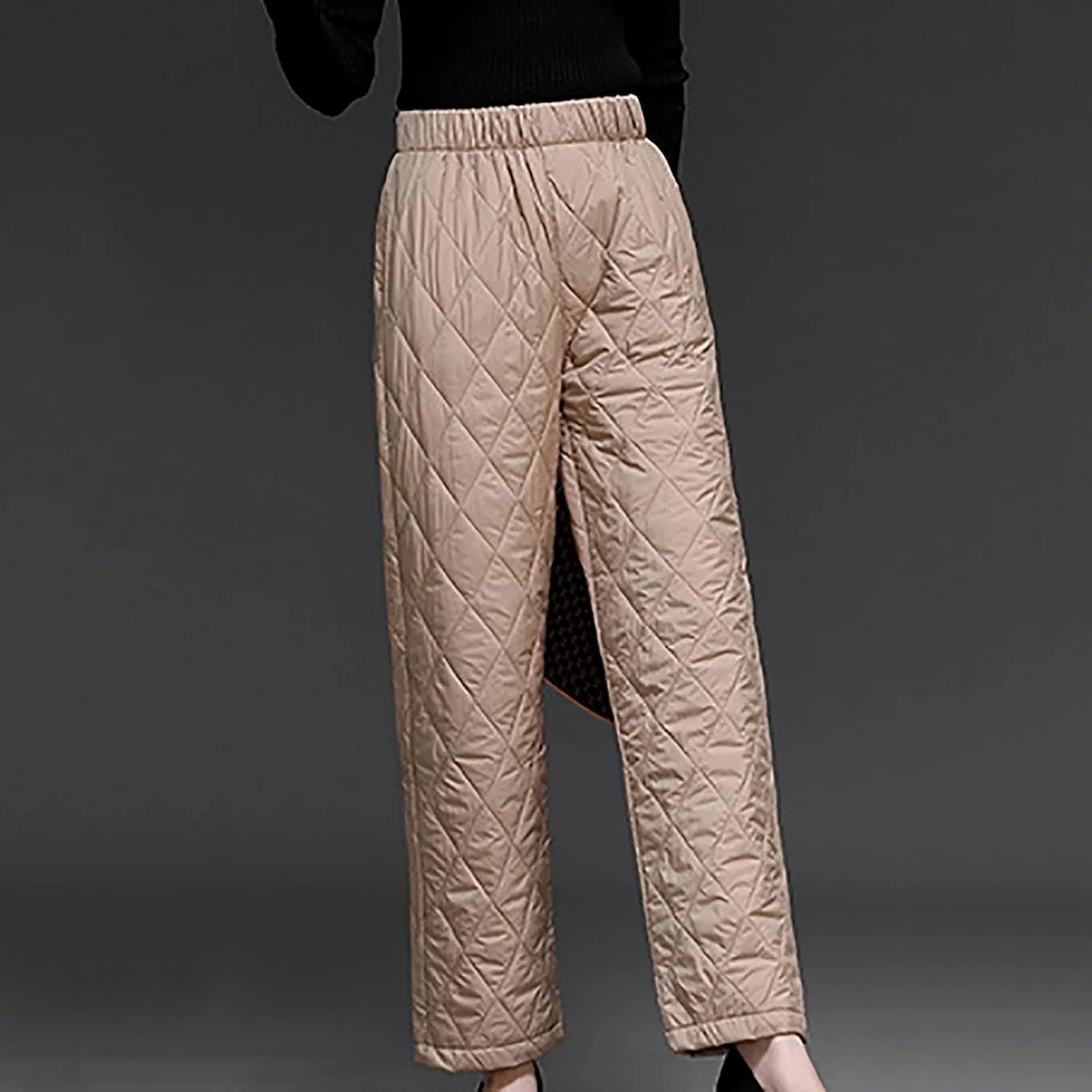 Женские стеганые спортивные штаны с подкладкой, зимние теплые повседневные свободные джоггеры, однотонные брюки для отдыха с эластичным поясом и карманами — фото 2
