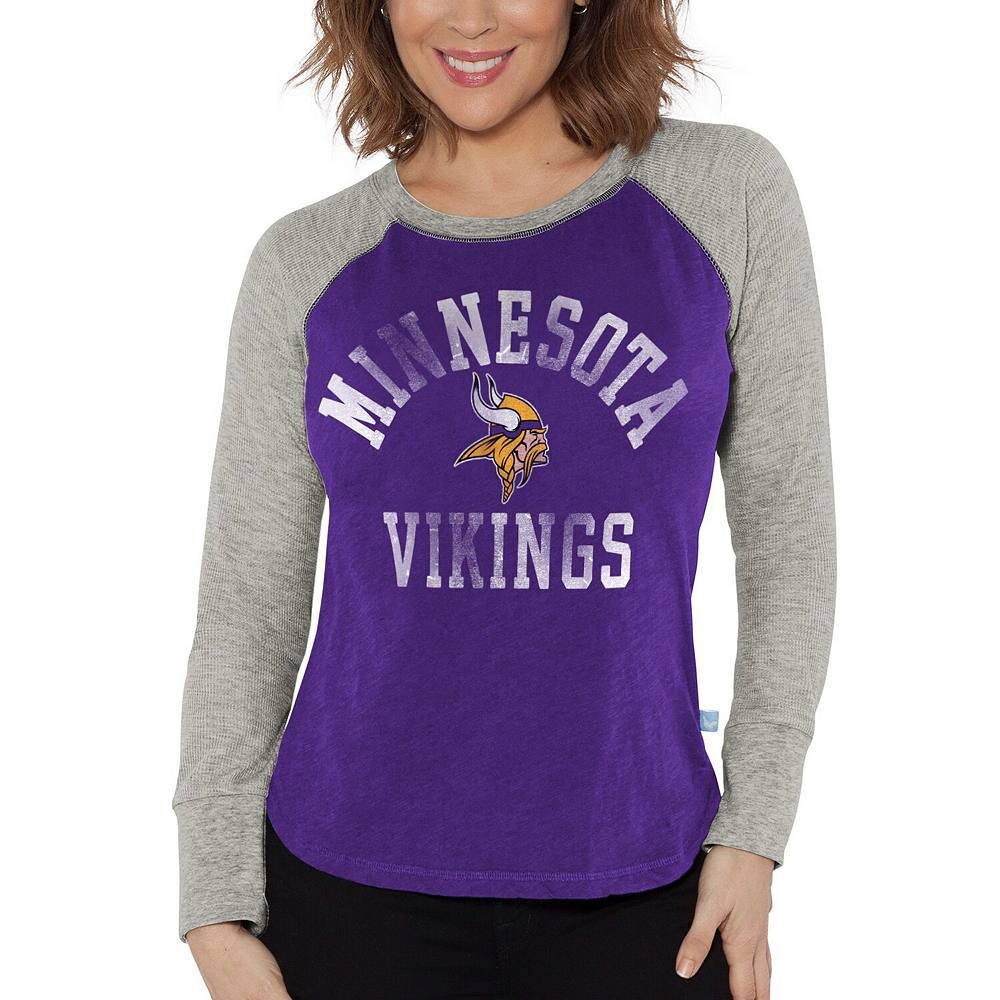 

Женская футболка G-III 4Her by Carl Banks Purple/Heather Grey Minnesota Vikings вафельной вязки реглан с длинным рукавом, цвет Mvk Purple