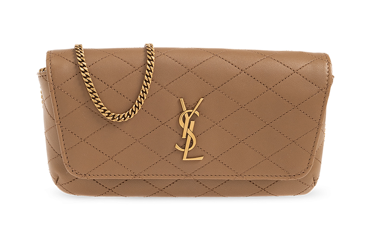 

SAINT LAURENT Женская коричневая сумка через плечо из овчины