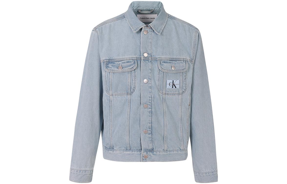 

Calvin Klein Мужская джинсовая куртка, светло-голубой цвет, с лацканами, умеренно прямой крой