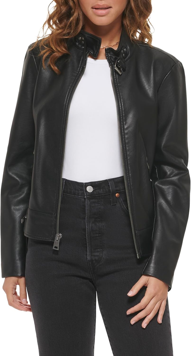 

Levi's Женская куртка мотокросс в стиле рейсер из искусственной кожи, Black Latch Collar
