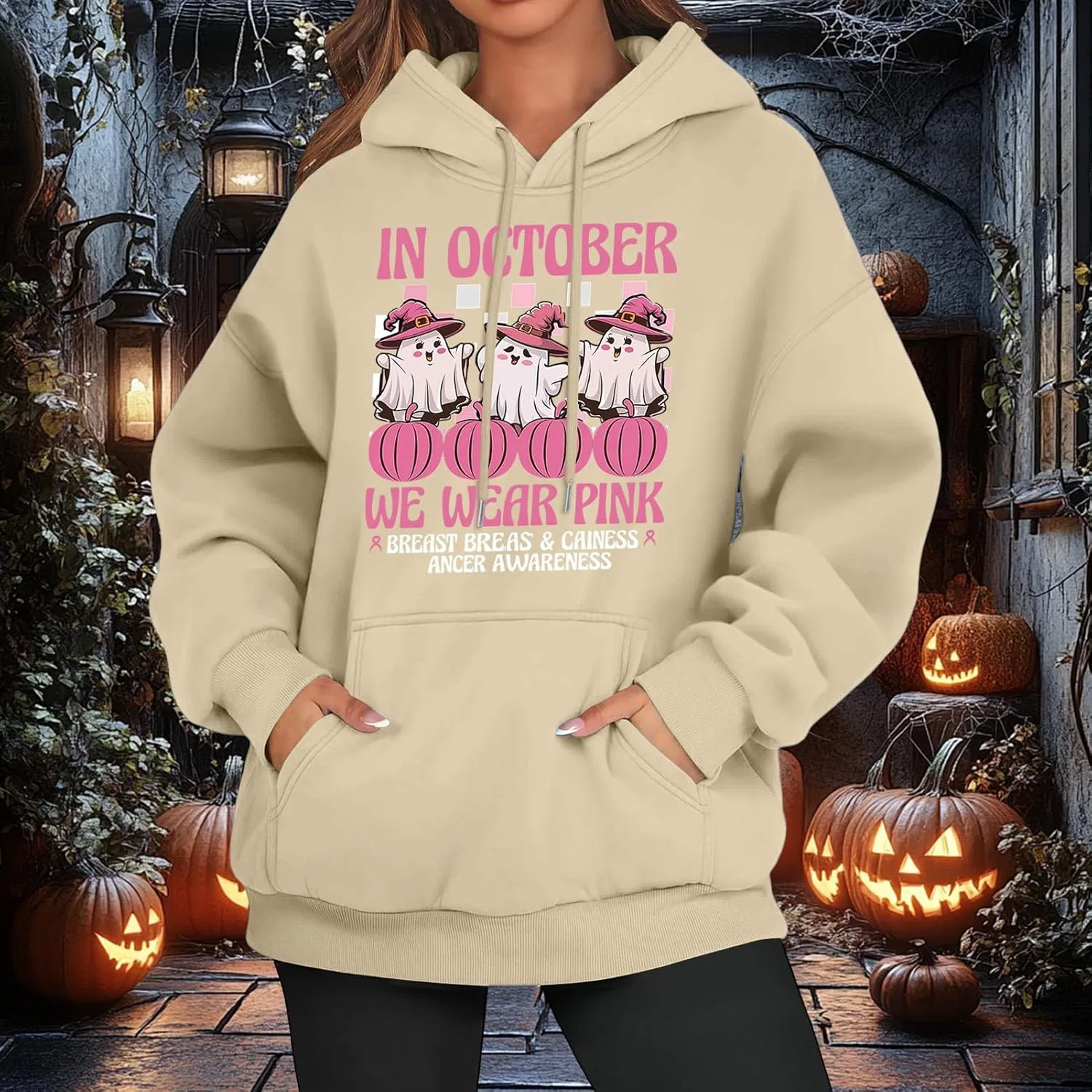 Худи женское с принтом, Halloween, Cream Colored — фото 2