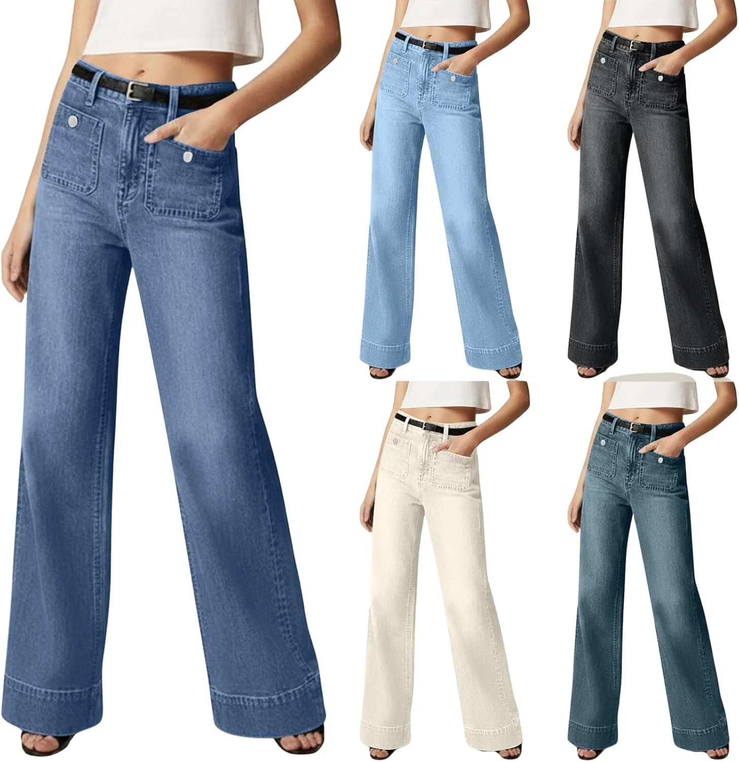 

Женские джинсы Wide Leg High Waisted с карманами SCRRMZO