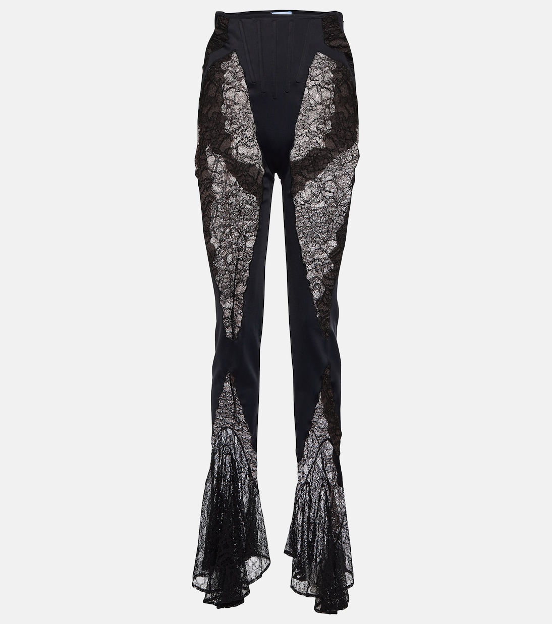 

Расклешенные кружевные брюки с высокой талией Mugler, Black Bimaterial