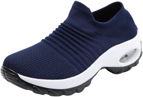 

Женские сетчатые носочные кроссовки, дышащие кроссовки на плоской подошве, мужские и женские кроссовки с воздушной подушкой для повседневной ходьбы Azttoztto, белый/синий