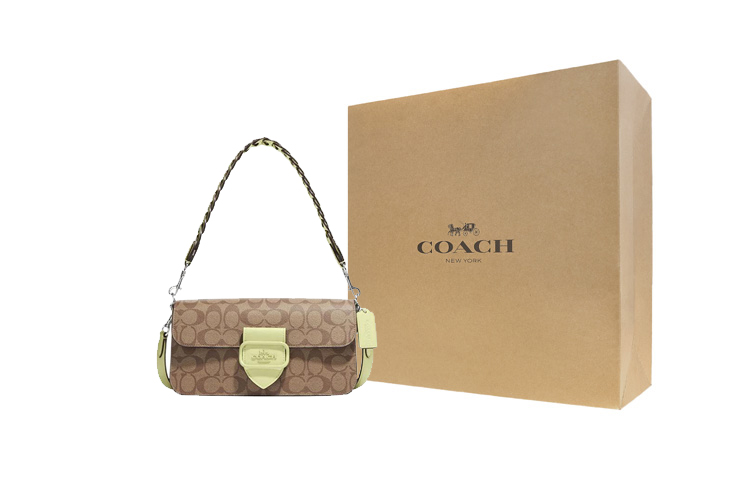 

COACH Кожаный конверт Морган Сумка Чжи Шэн Женская ручная через плечо коричневая зеленая
