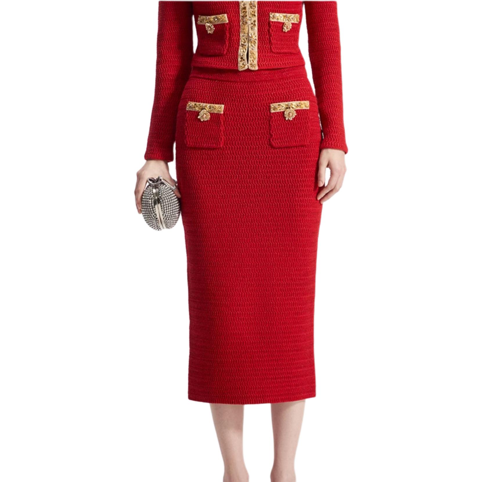 

Self-portrait Автопортрет вязаная длинная юбка женская true red