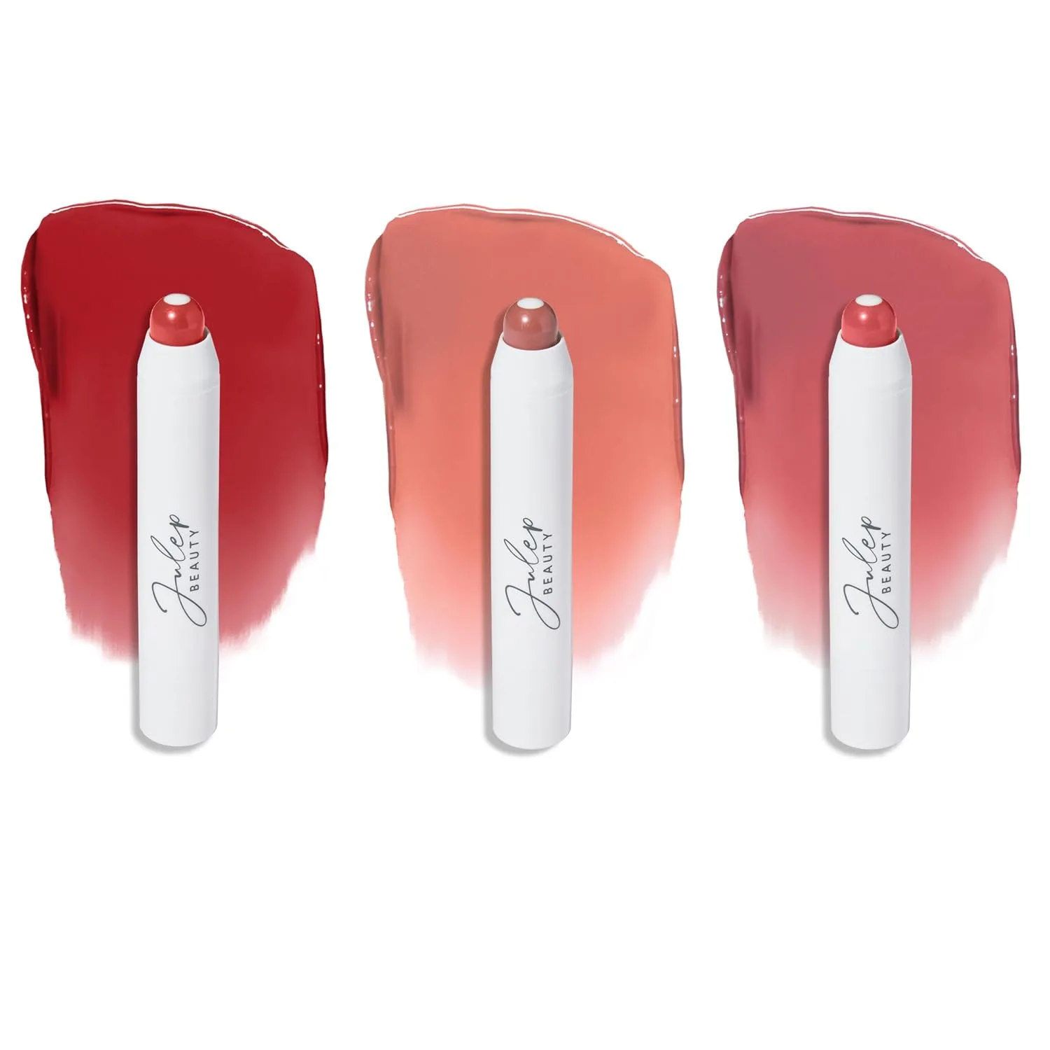 Julep It's Balm Tint of Color бальзам для губ трио - Cherry Wood, Cashmere Nude, Dusty Orchid Summer, увлажняющий с витамином E, натуральный глянцевый финиш, веганский, без жестокости, 25 Cherry Wood, Cashmere Nude, Dusty Orchid Summer